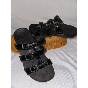 EUC Vionic Misa Navy Vegan‎ Patent Leather Sandal strappy Navy size 8